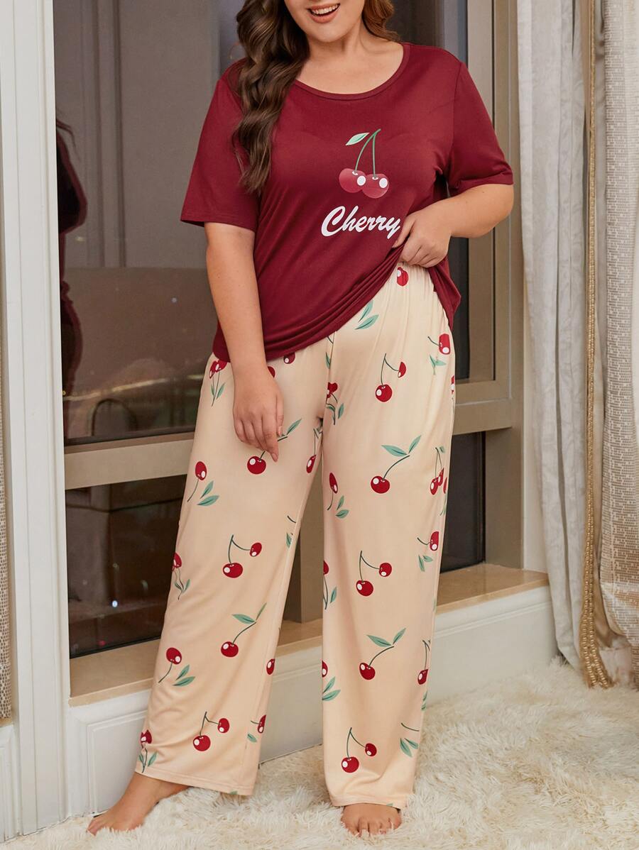 Conjunto de pijama con cereza & con estampado de letra - Multicolor - Ver 1