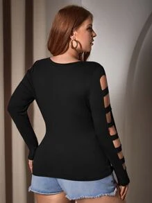 SHEIN Unity Plus Ladder Cut Out Tee - Black - View 2