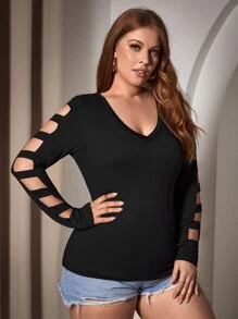 SHEIN Unity Plus Ladder Cut Out Tee - Black - View 4