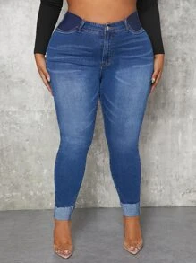 SHEIN SXY Plus High Waist Skinny Jeans - Medium Wash - View 4
