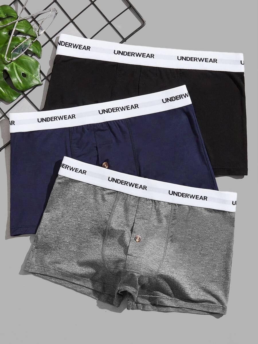 Men 3pcs Letter Tape Waist Boxer Brief - Multicolor - View 1