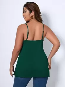 SHEIN Franclia Áo hai dây Plus Size Trọn gói Lộ Lưng Viên lá sen màu trơn Giải trí - Màu xanh lá cây đậm - Xem 2