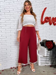 Calvaya Plus Zip Fly Wide Leg Trousers - Burgundy - View 3