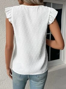SHEIN LUNE Blusa de lunares panel con encaje de manga mariposa - Blanco - Ver 2