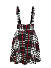 Flirla Plus Plaid Print Pinafore Skirt - Multicolor - View 2