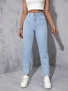 High Waist Mom Fit Jeans - Light Wash - View 5