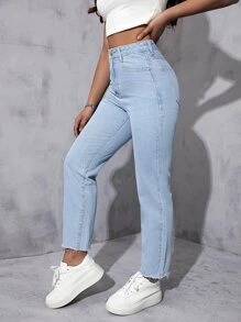 High Waist Mom Fit Jeans - Light Wash - View 4