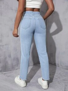 High Waist Mom Fit Jeans - Light Wash - View 3