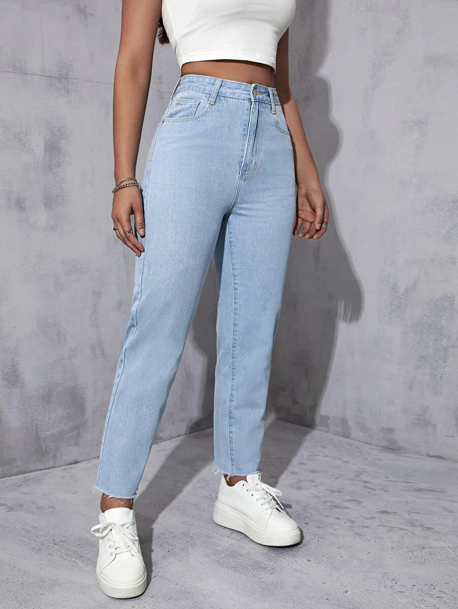High Waist Mom Fit Jeans - Light Wash - View 1