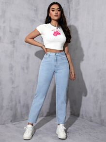 High Waist Mom Fit Jeans - Light Wash - View 6