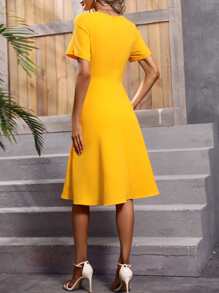 Breezaya Solid A-line Dress - Yellow - View 2