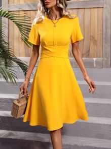 Breezaya Solid A-line Dress - Yellow - View 4