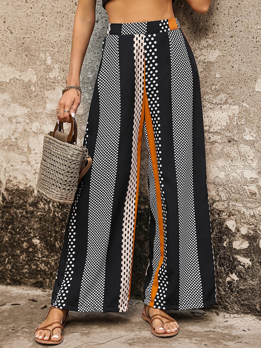 SHEIN LUNE Pantalones de pierna ancha con estampado de lunares - Multicolor - Ver 1