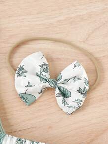 Baby Girl Button Detail Cami Bodysuit & Floral Ruffle Shorts & Headband - Multicolor - View 4