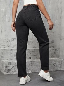 High Waist Mom Fit Jeans - Black - View 2