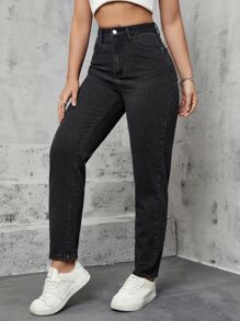 High Waist Mom Fit Jeans - Black - View 6