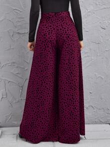 Ellegaria. 高腰斑點圖案闊腿褲 - 紫紅色 - 查看 2