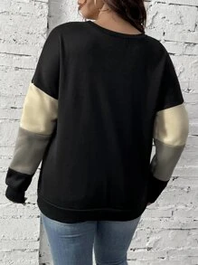 SHEIN LUNE 大碼撞色落肩袖運動衫 - 彩色 - 查看 2