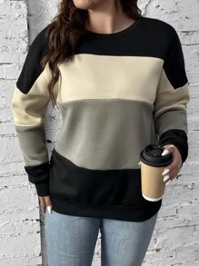 SHEIN LUNE 大碼撞色落肩袖運動衫 - 彩色 - 查看 5