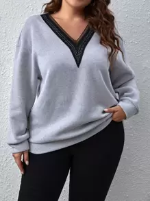 SHEIN LUNE Sudadera con encaje en contraste de hombros caídos
