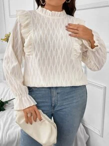 SHEIN Franclia Plus Ruffle Trim Flounce Sleeve Ruffle Trim Blouse - Apricot - View 3