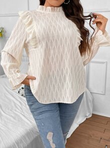 SHEIN Franclia Plus Ruffle Trim Flounce Sleeve Ruffle Trim Blouse - Apricot - View 6