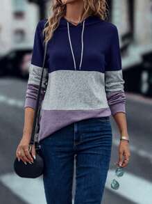 SHEIN LUNE Colour Block Drawstring Hoodie - Multicolor - View 3