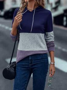 SHEIN LUNE Colour Block Drawstring Hoodie - Multicolor - View 5