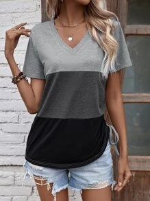 SHEIN LUNE Áo thun nữ Xù Khối Màu Giải trí - Nhiều màu - Xem 1