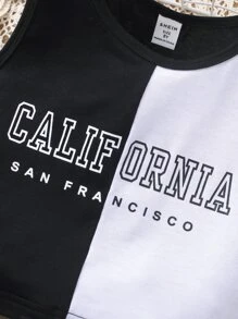 SHEIN Girls Two Tone Letter Graphic Two Tone Tank Top & Joggers - Black and White - View 6