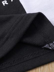 SHEIN Girls Two Tone Letter Graphic Two Tone Tank Top & Joggers - Black and White - View 7