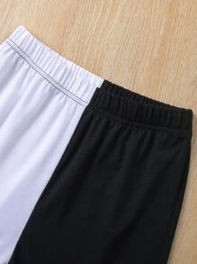 SHEIN Girls Two Tone Letter Graphic Two Tone Tank Top & Joggers - Black and White - View 8