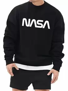 Manfinity Fitness Boyfriend Style Men Letter Graphic Sports Sweatshirt Boyfriend Style Men Sweatshirt - Black - View 1