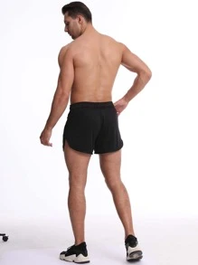 Men Zip Pocket Drawstring Waist Sports Shorts - Black - View 5