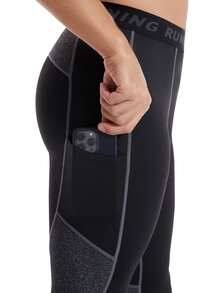 Hombres Mallas deportivas de color combinado con estampado de ala con puntada - Negro - Ver 3