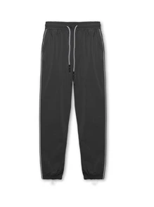 Men Slant Pocket Drawstring Waist Sports Trousers - Black - View 3