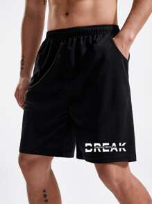 Manfinity Fitness Conjunto de shorts para hombre con gráfico de letra, conjunto deportivo, traje atlético, conjunto de entrenamiento - Blanco y Negro - Ver 4