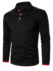 Manfinity Homme 男士拼接邊POLO衫 - 黑色 - 查看 3