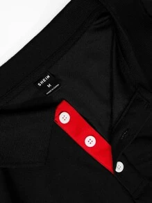 Manfinity Homme 男士拼接邊POLO衫 - 黑色 - 查看 8