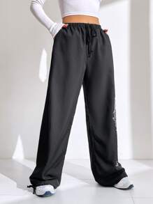 SHEIN EZwear 中國龍印花抽繩下擺降落傘褲