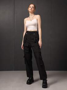 Manfinity 1pc Flap Pocket Cargo Trousers - Black - View 4