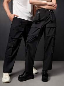 Manfinity 1pc Flap Pocket Cargo Trousers - Black - View 5