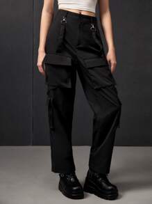 Manfinity 1pc Flap Pocket Cargo Trousers - Black - View 9