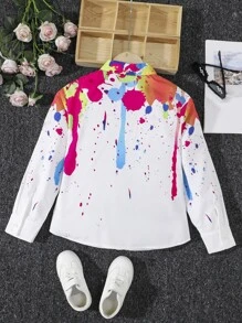 Chicas Camisa impresión de goteo de pintura - Blanco - Ver 2