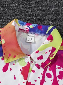 Chicas Camisa impresión de goteo de pintura - Blanco - Ver 4