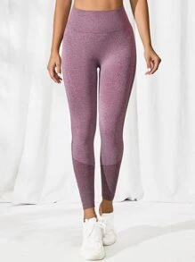 Yoga Basic 無縫高彈力運動打底褲 - 淡紫色 - 查看 4