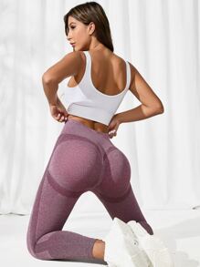 Yoga Basic 無縫高彈力運動打底褲 - 淡紫色 - 查看 5