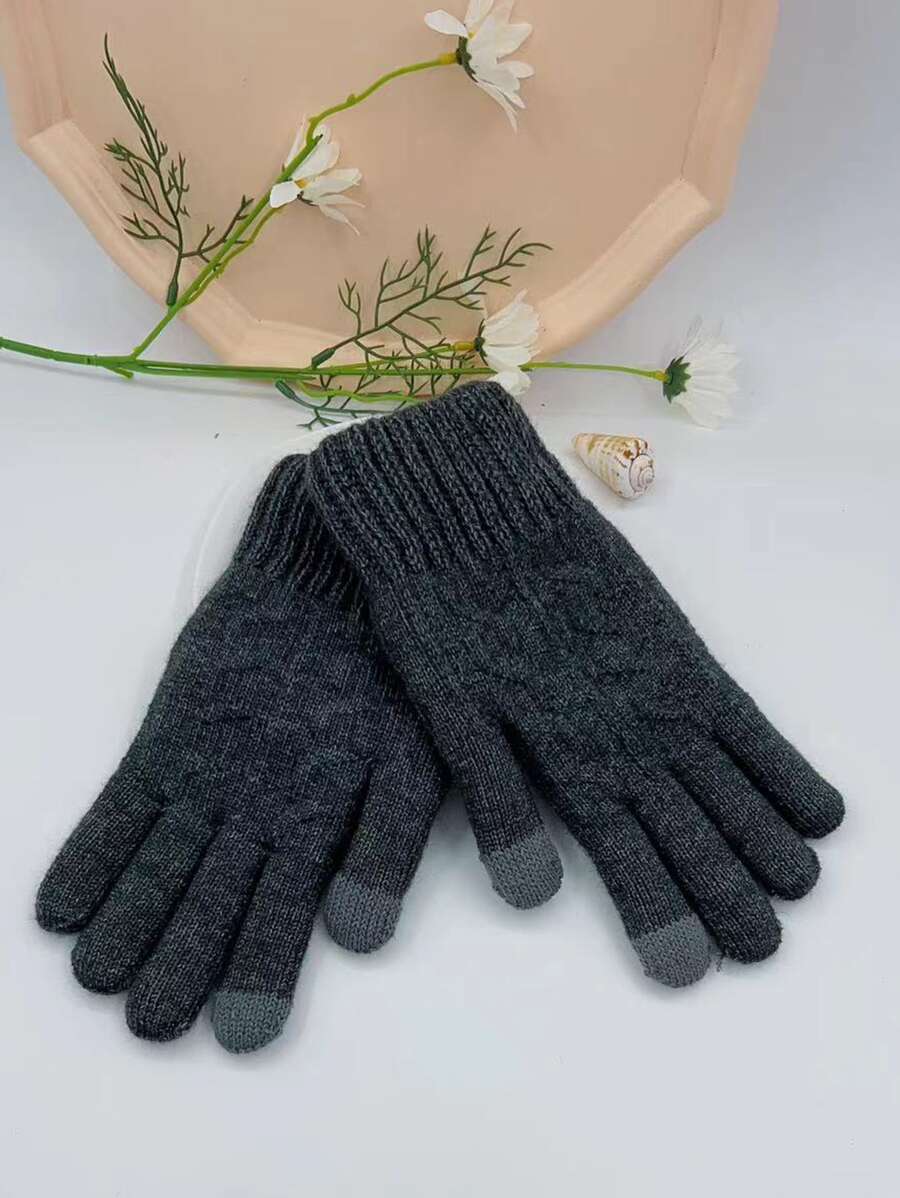 毛絨襯裡手套 - 深灰色 - 查看 1