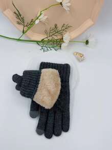 毛絨襯裡手套 - 深灰色 - 查看 2