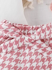 Baby Puff Sleeve Tee & Houndstooth Print Shorts - Multicolor - View 6